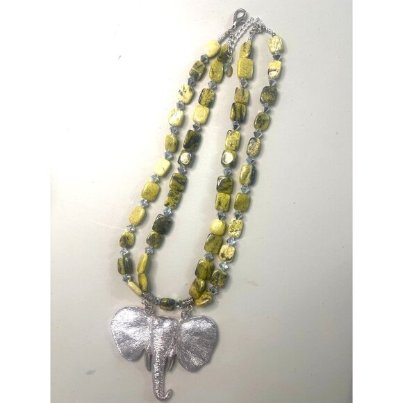 Artisan Double Strand Elephant Necklace Natural Serpentine Jasper Beads Signed - Picture 11 of 12